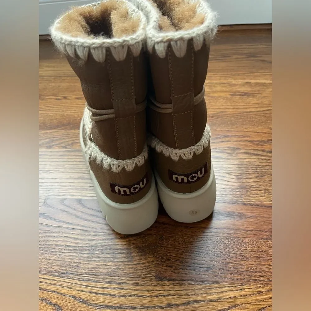 Mou eskimo chunky padded snow boots ankle crafted from light brown leather